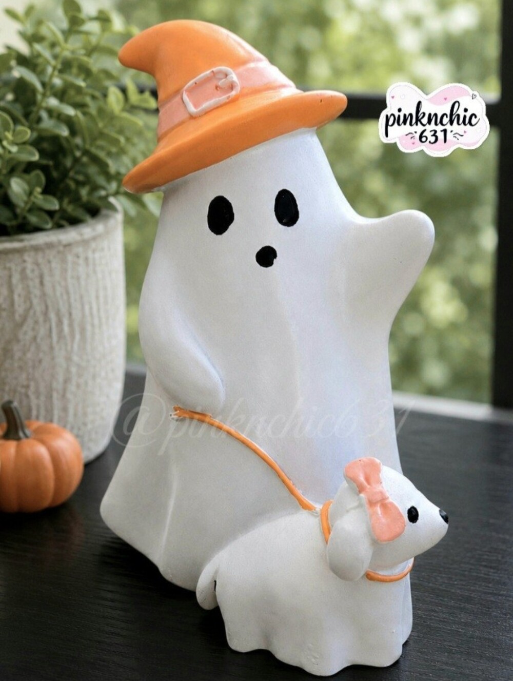 Ghost Walking Dog Orange Peaches and Screams Halloween Figurine